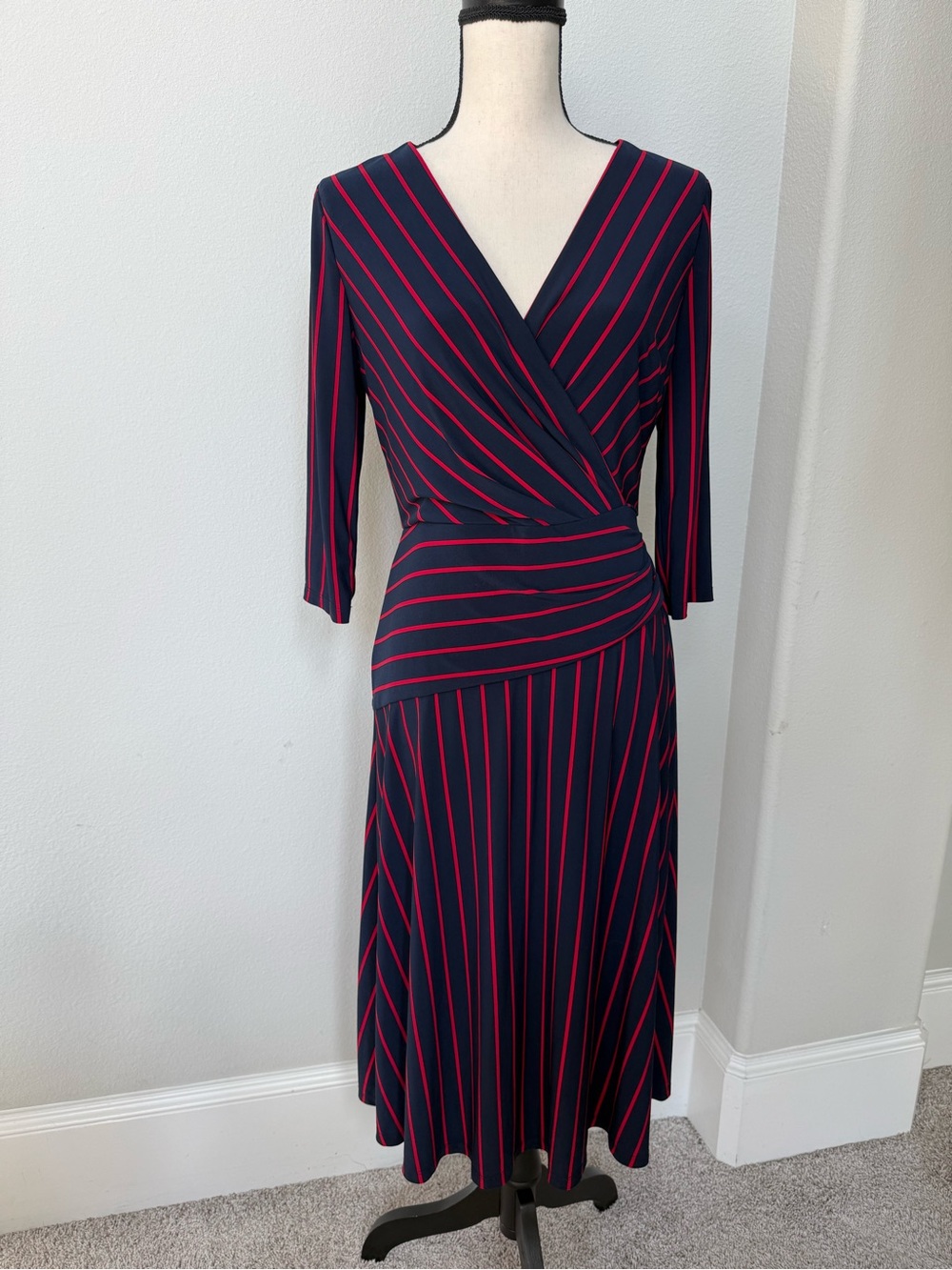 Lauren Ralph Lauren Navy & Red Stripe Midi Dress